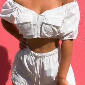 White Windbreaker Cropped 2 piece Set